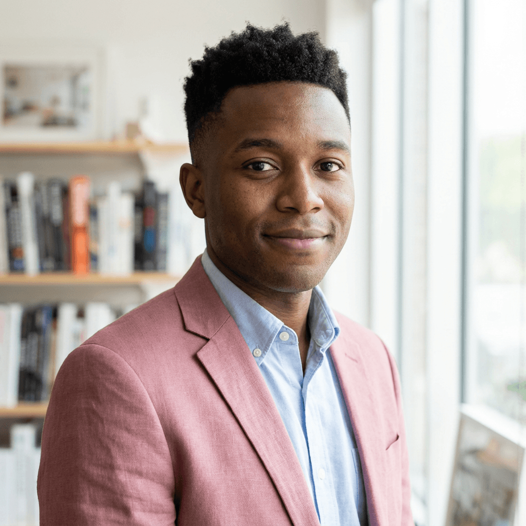 James Carter in a smart casual shirt in a retail setting